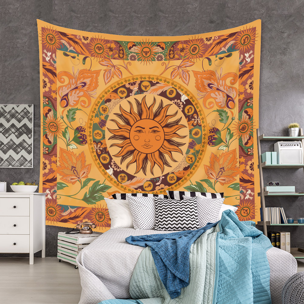 Bohemian Celestial Tapestry Wall Hanging, Sun Moon Star Boho Wall Decor