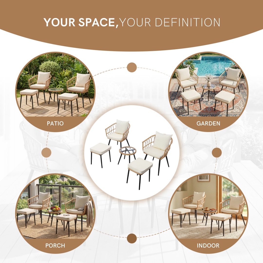 5-Piece Wicker Patio Bistro Set, Beige - Image 2