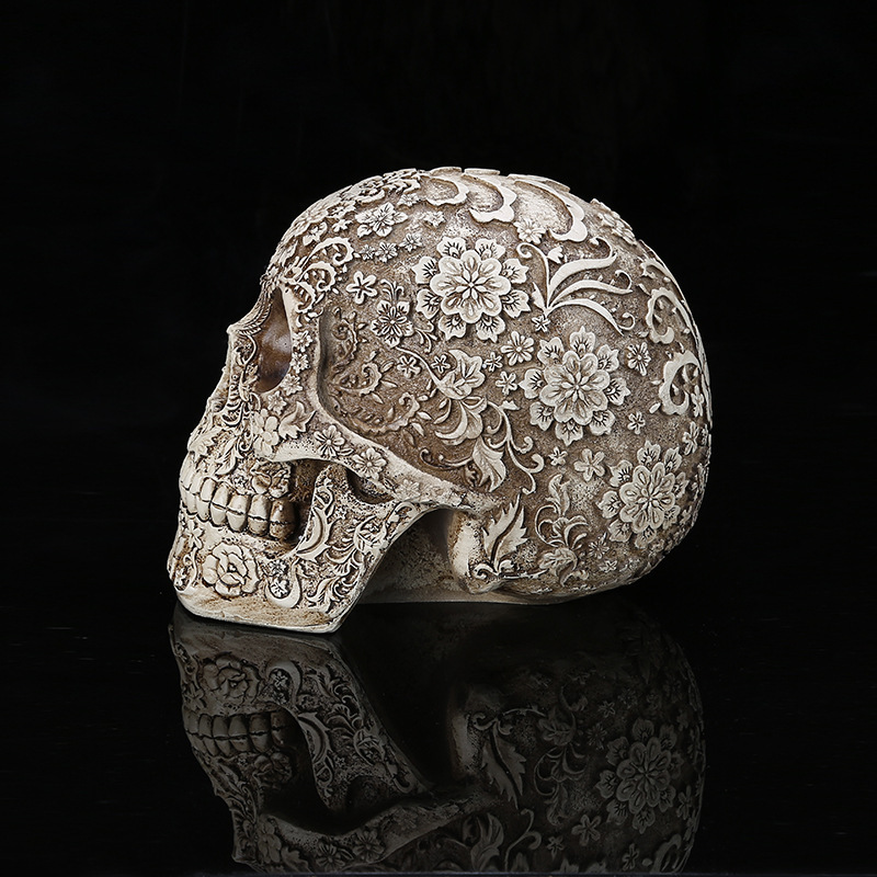 Carved Resin Skull Statue - Image 4