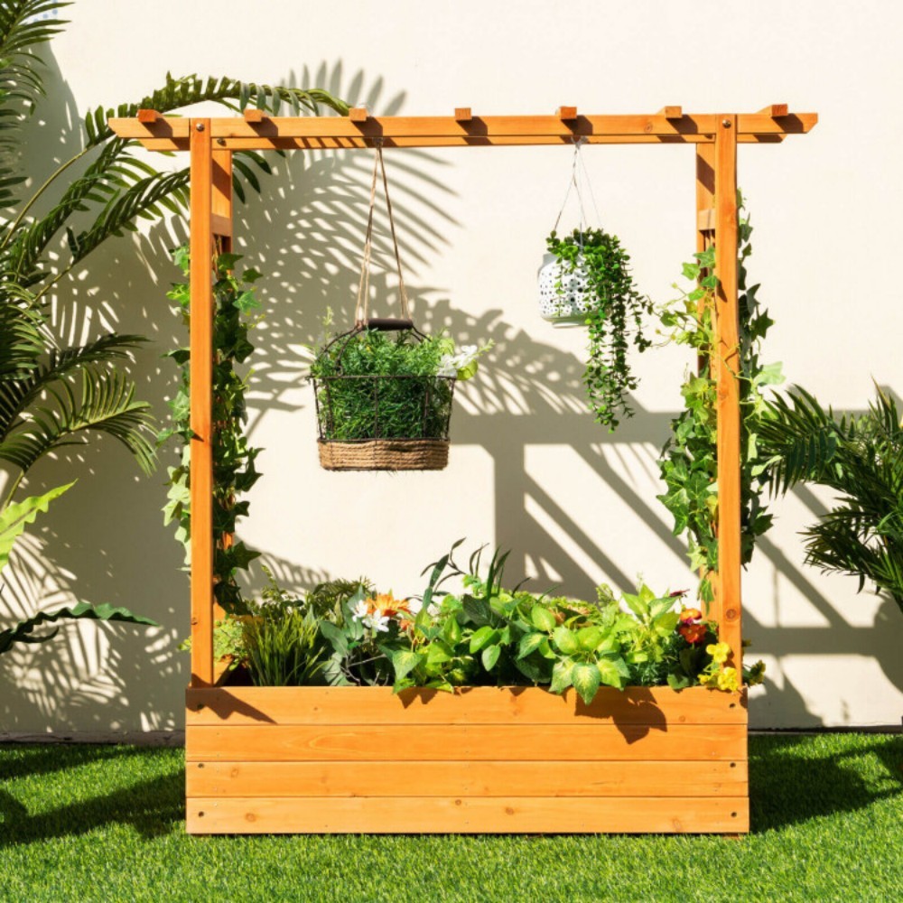 Raised Garden Bed with Arch Trellis and Hanging Planter Roof - Image 5