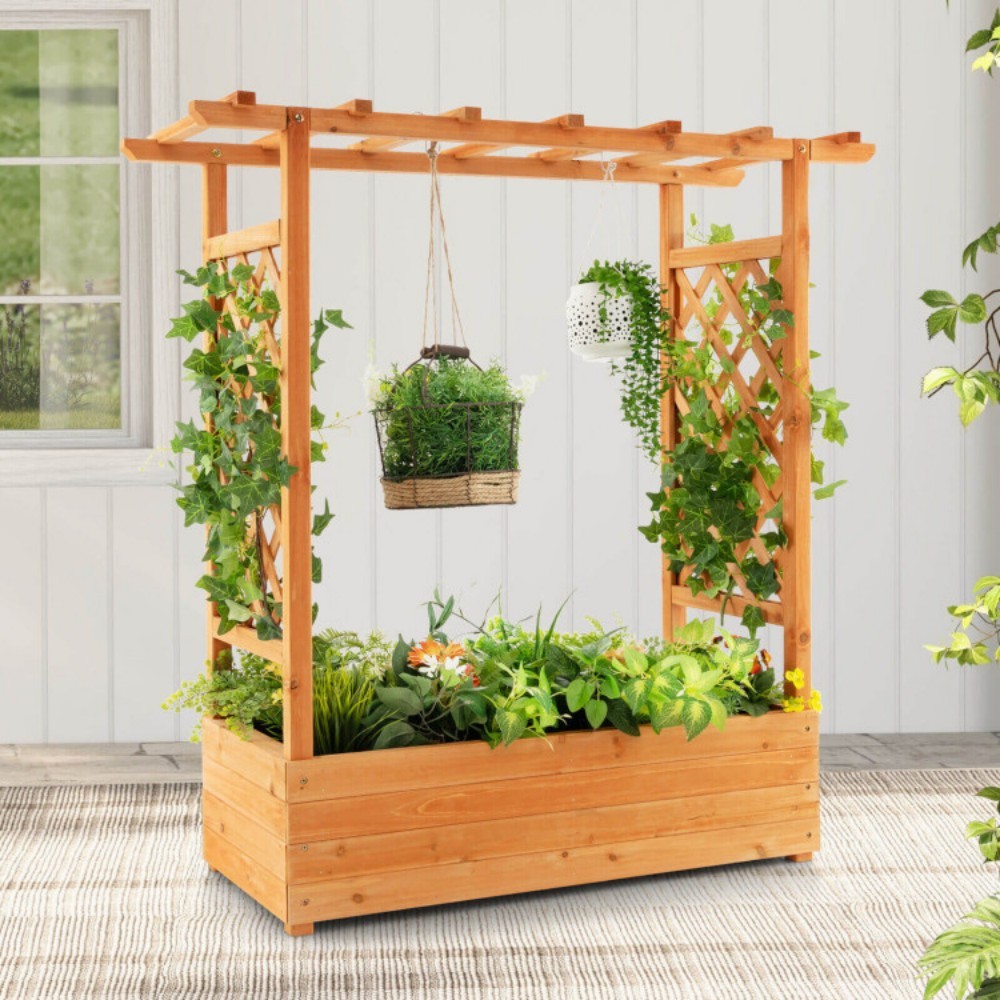 Raised Garden Bed with Arch Trellis and Hanging Planter Roof - Image 2