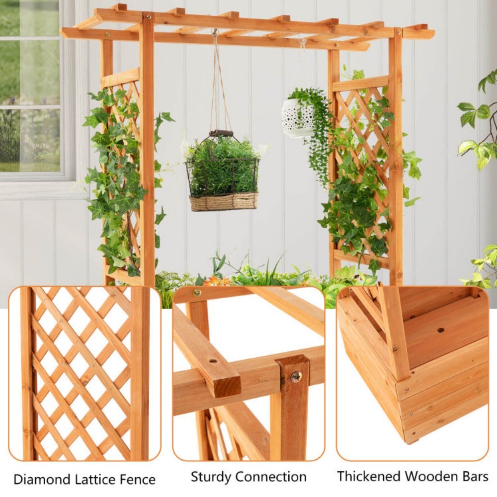 Raised Garden Bed with Arch Trellis and Hanging Planter Roof - Image 3