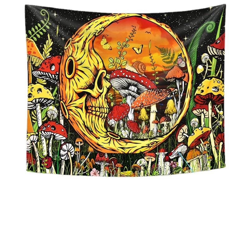 Skull & Mushroom Forest Tapestry, Gothic Moon Wall Hanging Decor - Image 5