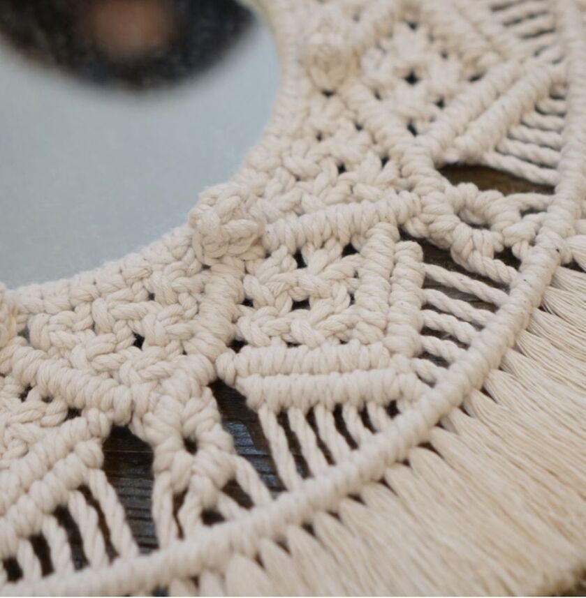 Round Macrame Wall Mirror, Boho Hand-Woven Cotton Rope Fringe Decorative Mirror for Bedroom & Entryway - Image 2