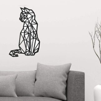 Carved Metal Cat Wall Art, Geometric Low-Poly Animal Silhouette Decor