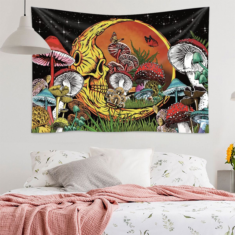 Skull & Mushroom Forest Tapestry, Gothic Moon Wall Hanging Decor - Image 4