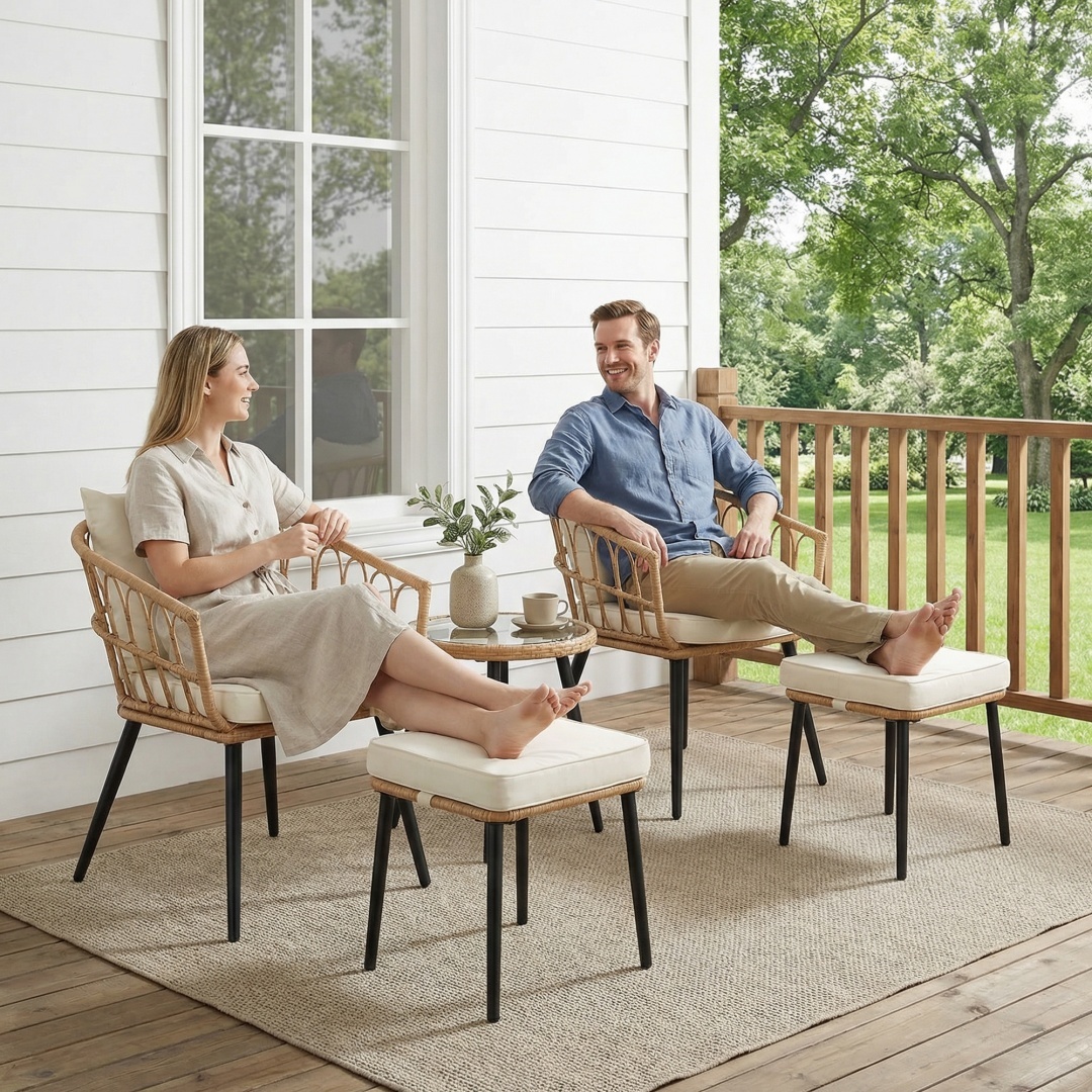5-Piece Wicker Patio Bistro Set, Beige - Image 6