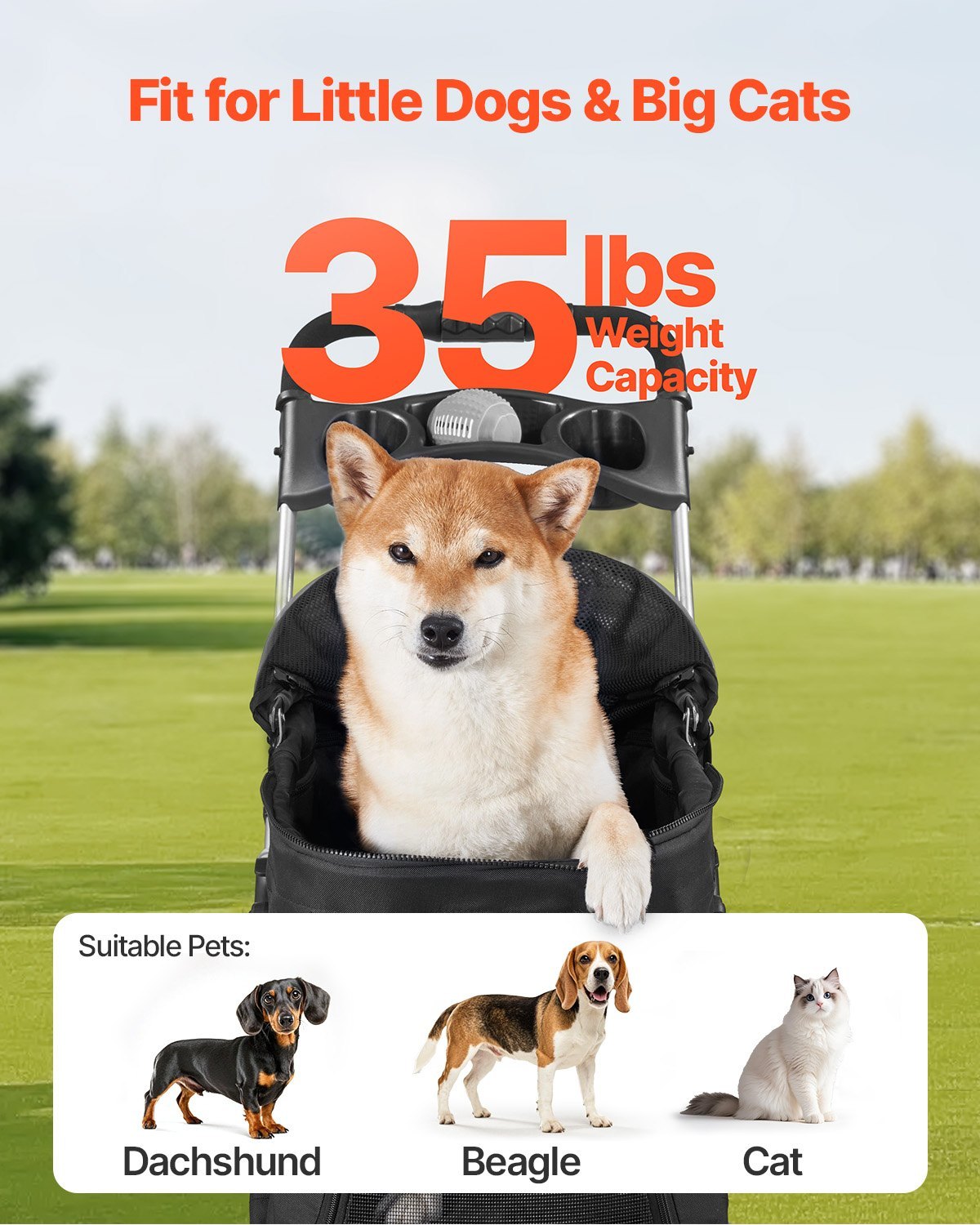 Foldable Pet Stroller, 4-Wheel Dog Stroller with Detachable Carrier, Up to 35 lbs - Image 2