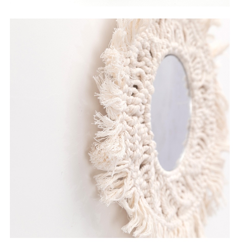 Round Macrame Wall Mirror, Boho Hand-Woven Cotton Rope Fringe Decorative Mirror for Bedroom & Entryway - Image 4