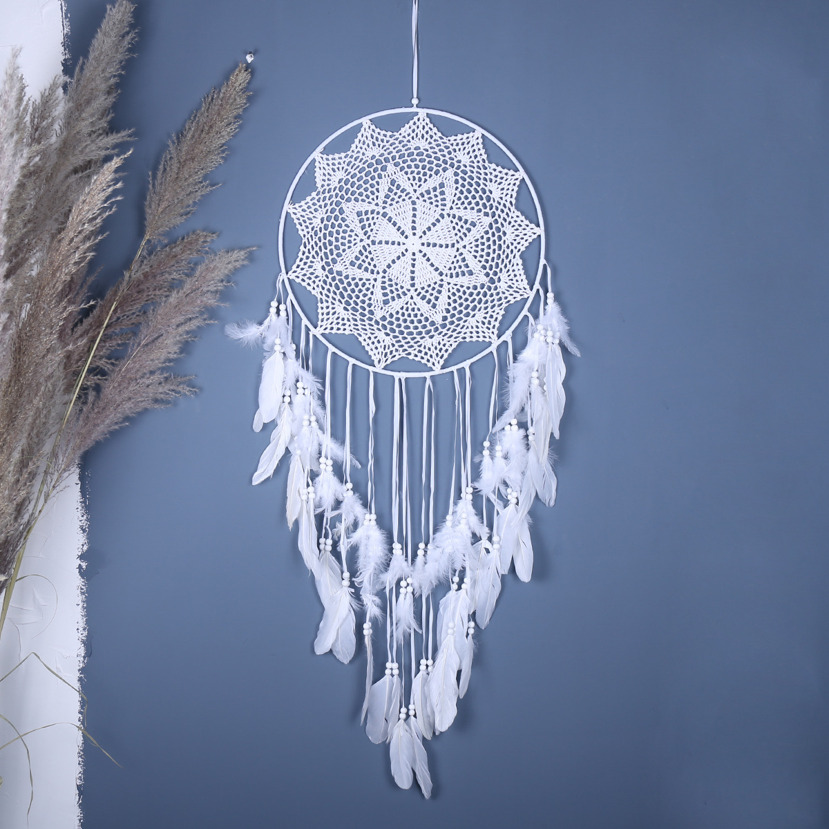 Boho Macrame Dreamcatcher Wall Hanging, Feather & Bead Room Decor - Image 5
