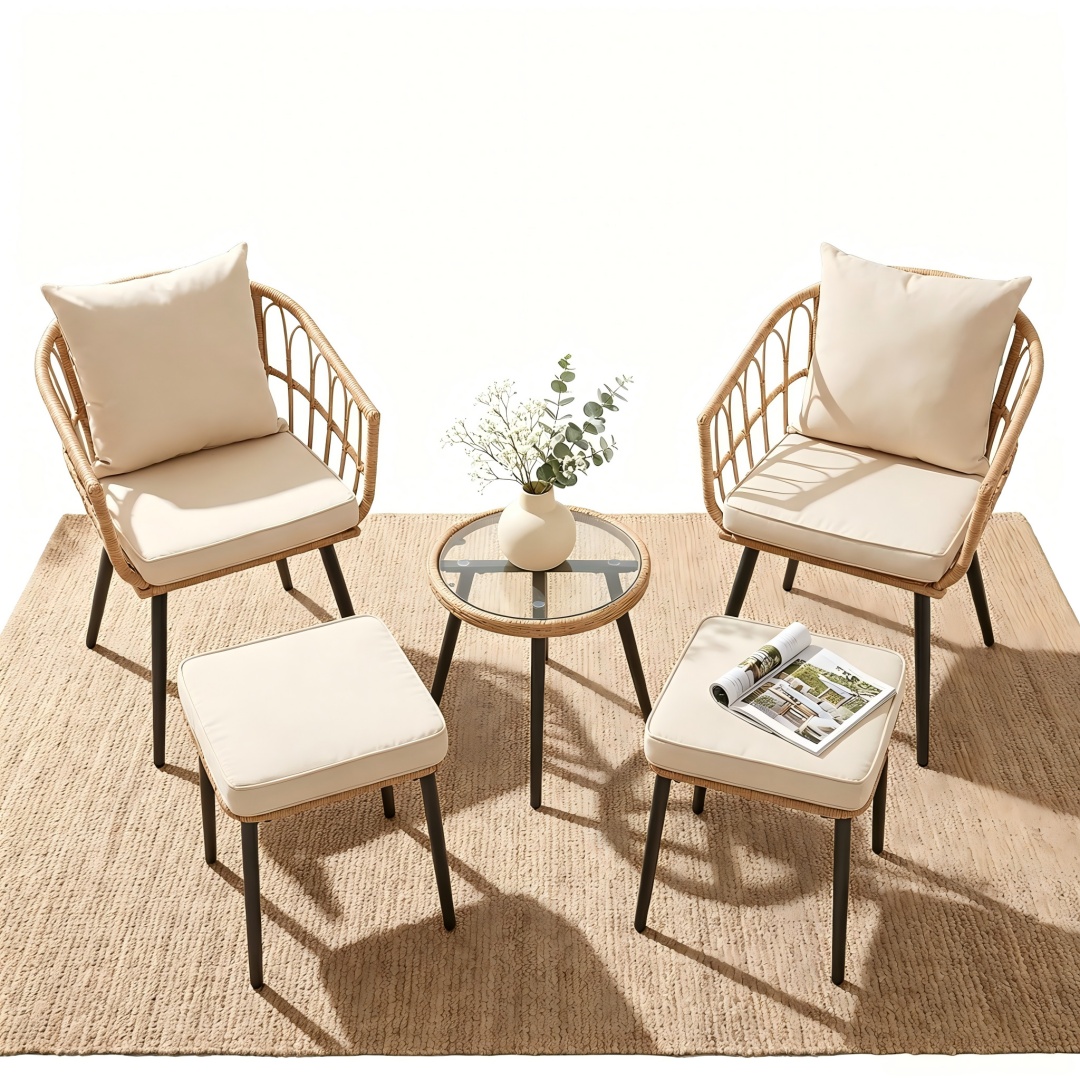 5-Piece Wicker Patio Bistro Set, Beige - Image 7