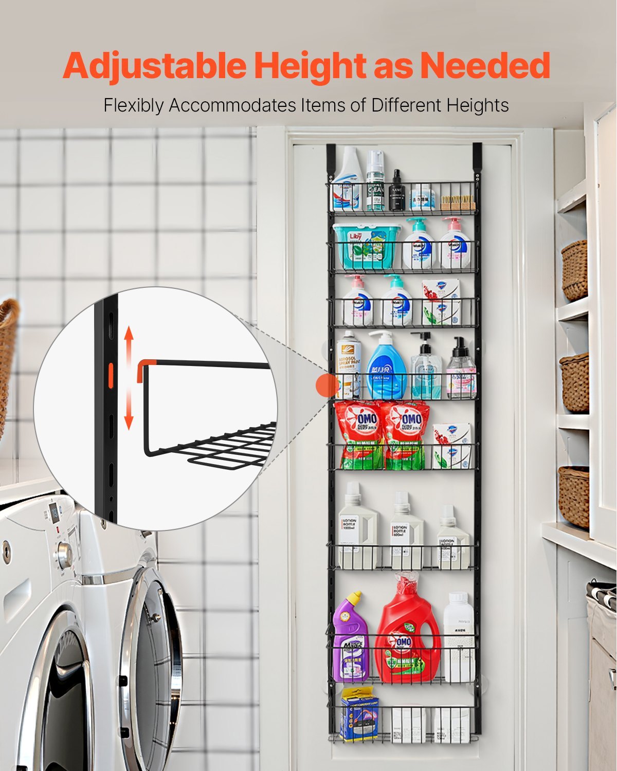 8-Tier Over-Door Pantry Organizer, Adjustable Hanging Kitchen Storage Rack - Image 2