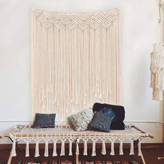 Boho Macrame Wall Hanging Tapestry, Nordic Hand-Woven Cotton Rope Wall Décor for Bedroom & Living Room