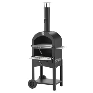 Outdoor Wood-Fired Pizza Oven, 12in Pellet Fire Oven with Wheels, 1000F Pizza Maker for Backyard BBQ