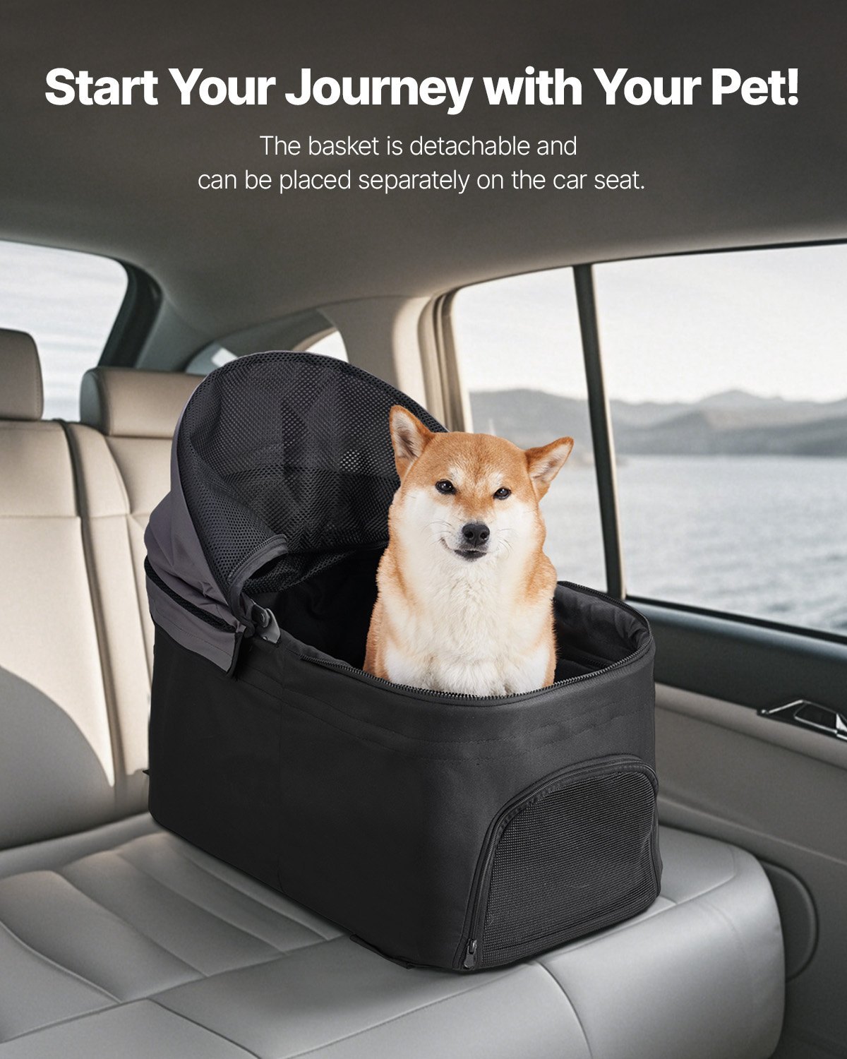 Foldable Pet Stroller, 4-Wheel Dog Stroller with Detachable Carrier, Up to 35 lbs - Image 3