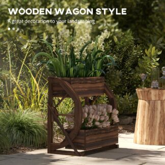 2-Tier Wooden Wagon Planter Box
