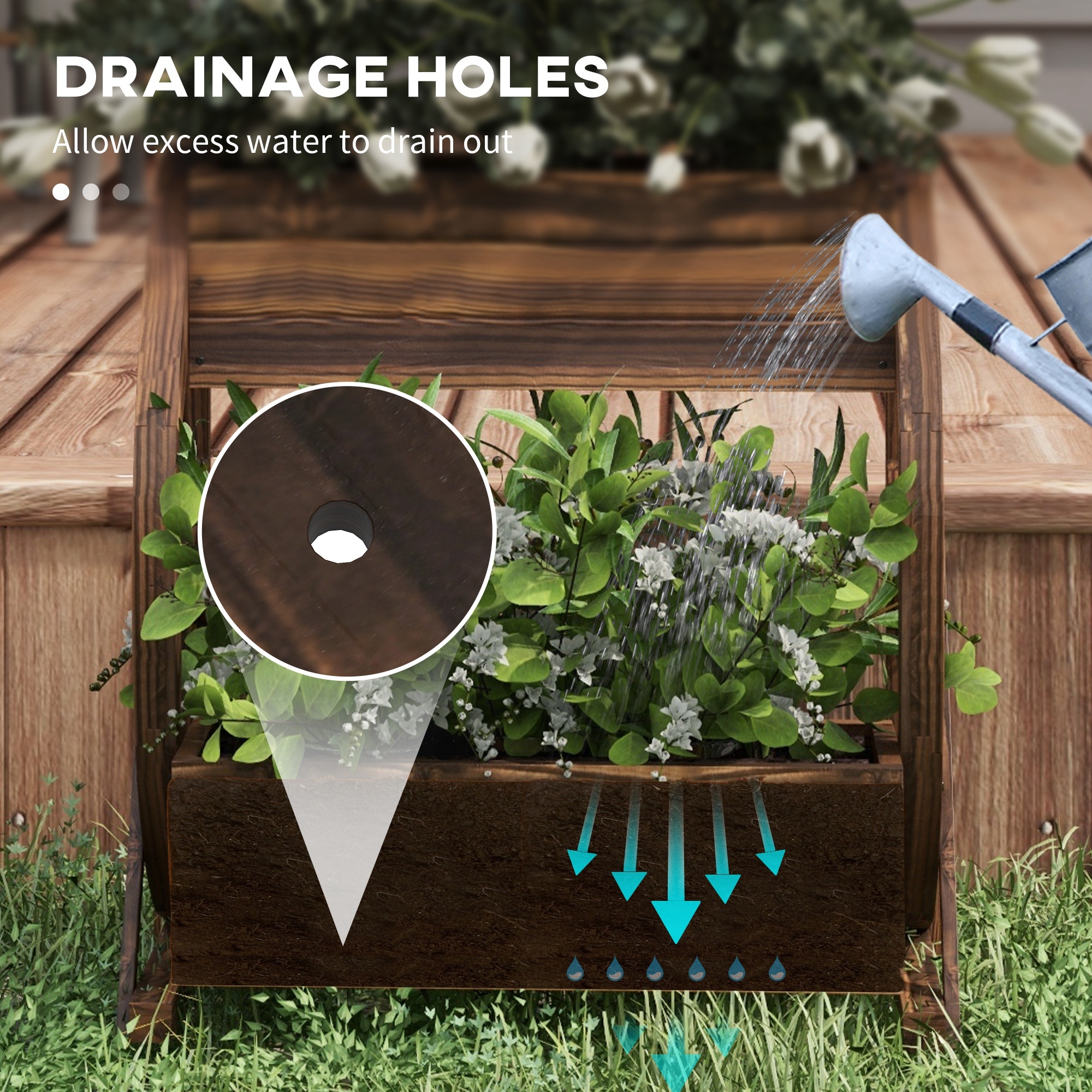 2-Tier Wooden Wagon Planter Box - Image 2