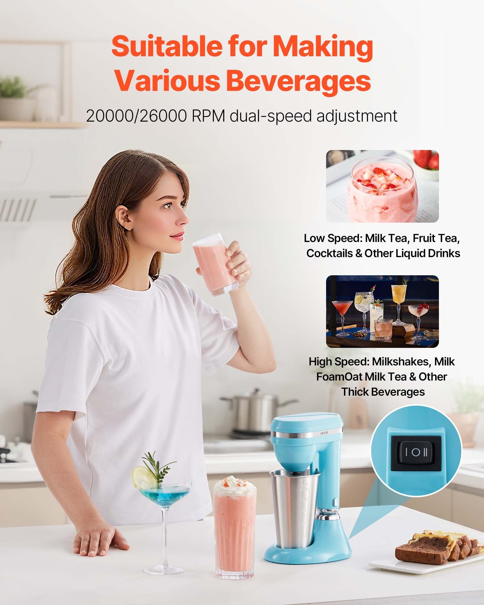 VEVOR Milkshake Maker, 100W Single-Head Mixer - Image 3