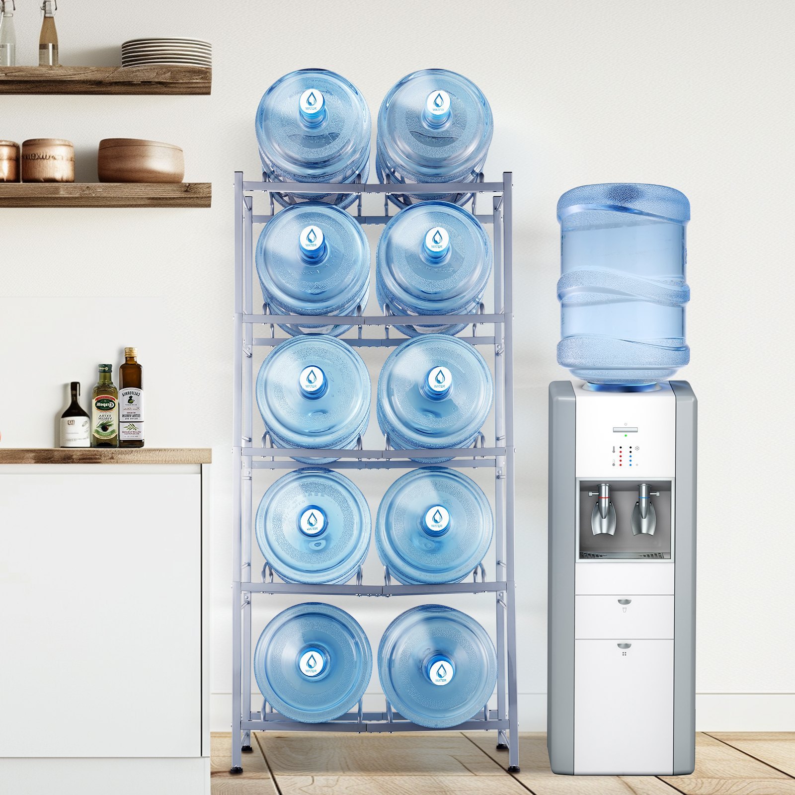 VEVOR 5-Tier Water Jug Holder Double Row Water Jug Rack 10 Bottles Silver Gray - Image 2