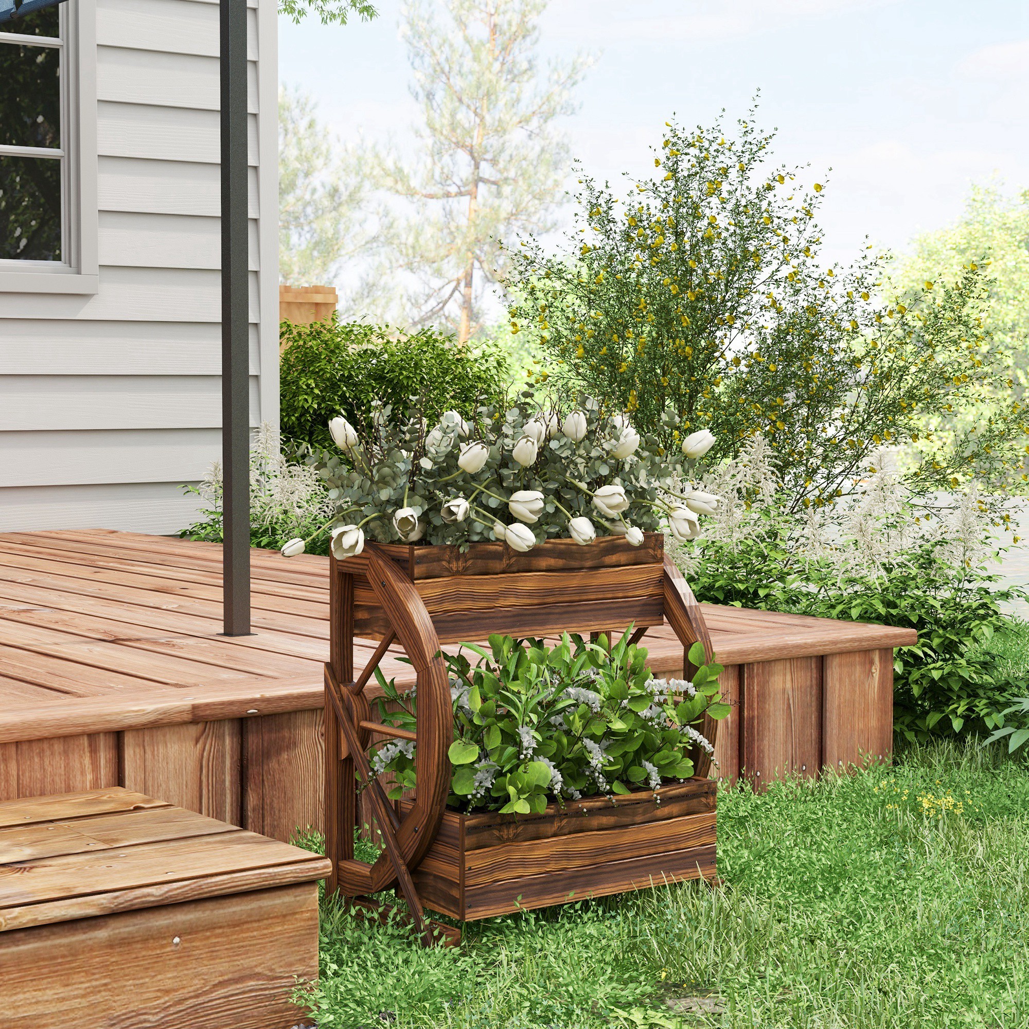 2-Tier Wooden Wagon Planter Box - Image 6