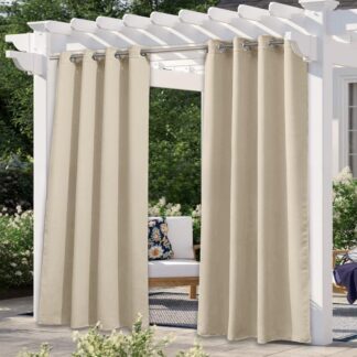 Outdoor Waterproof Sun Shade Curtain, UV-Blocking Grommet Top Patio Panel, Black/Gray/Beige/White