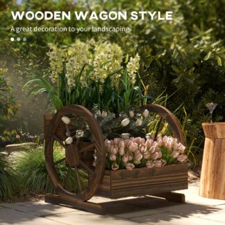 Wagon Wheel Wooden Planter Box, 3-Tier Garden Bed