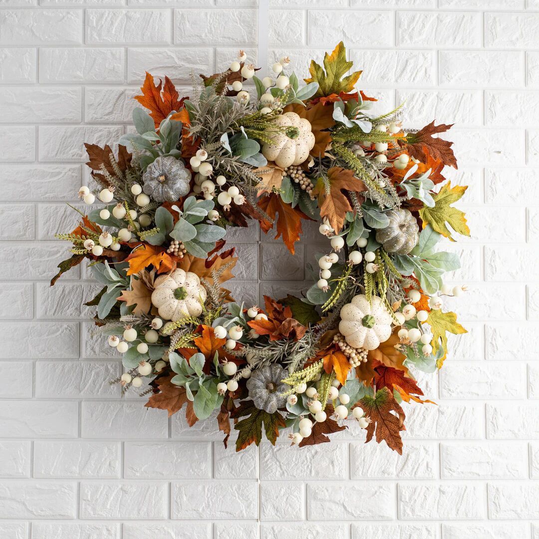 Fall Pumpkin Wreath, Autumn Leaf & Berry Front Door Decor