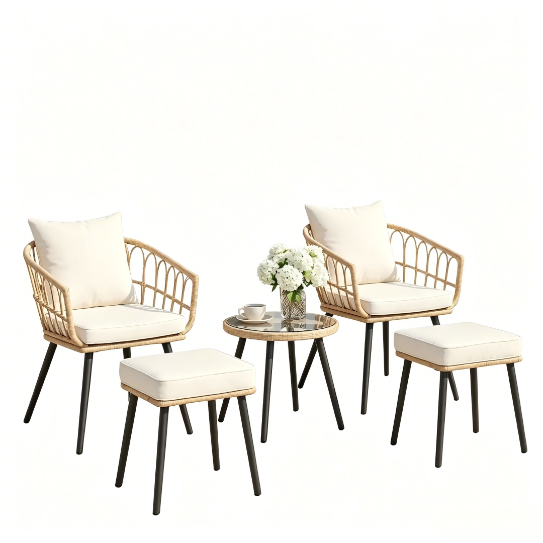 5-Piece Wicker Patio Bistro Set, Beige - Image 4
