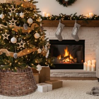 Rustic Woven Wicker Christmas Tree Collar Farmhouse Holiday Decor