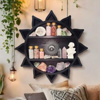 Sun & Moon Gate Wall-Mounted Display Shelf, Crystal & Curio Storage Rack