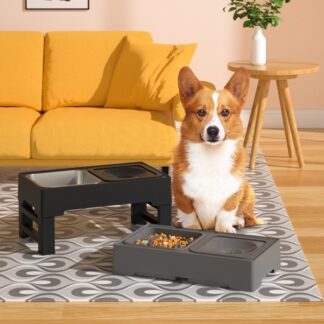 Elevated Dog Bowls, Adjustable Height Stainless Steel Double Feeder Stand for Food & Water