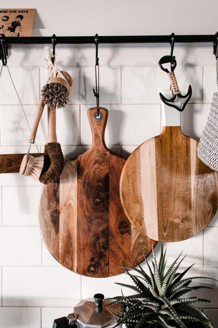 Wooden cutting boards and utensils in a welcoming kitchen